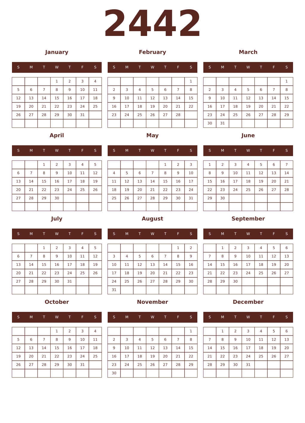 Printable 2442 Year Calendars mortuum