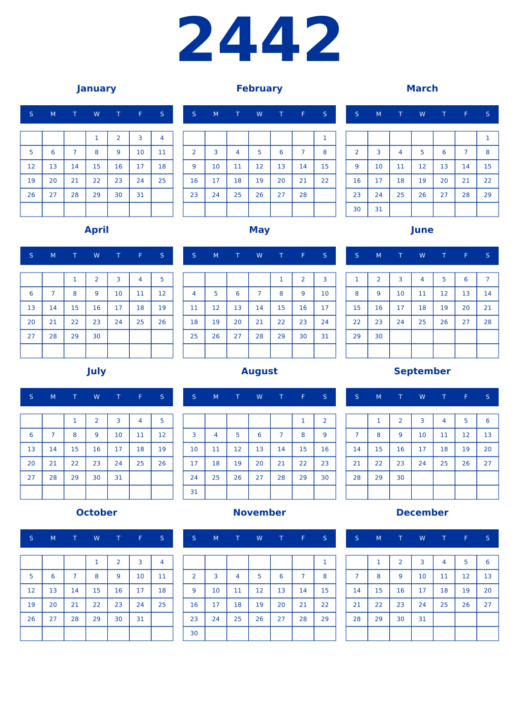 Printable 2442 Year Calendars smalt