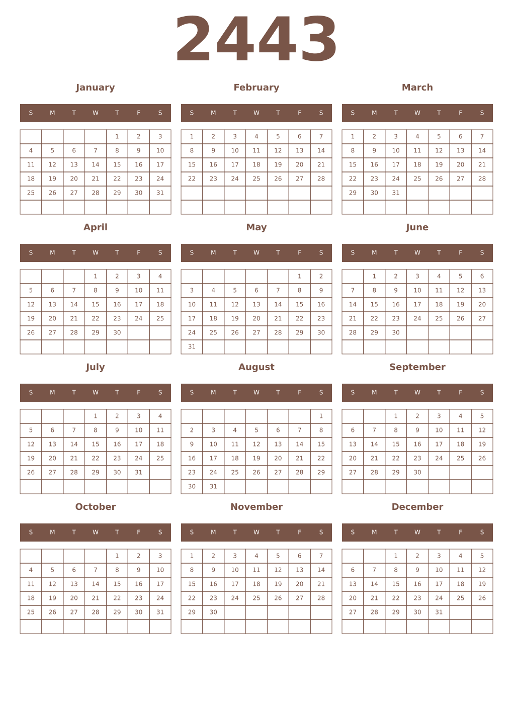 Printable 2443 Year Calendars coffe