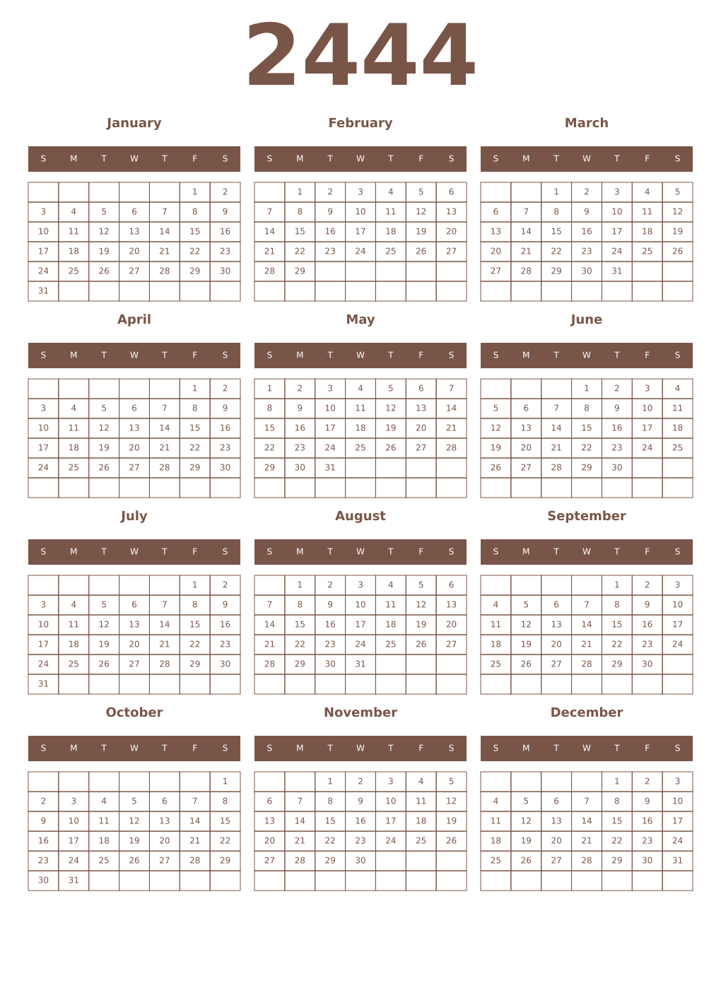 Printable 2444 Year Calendars coffe
