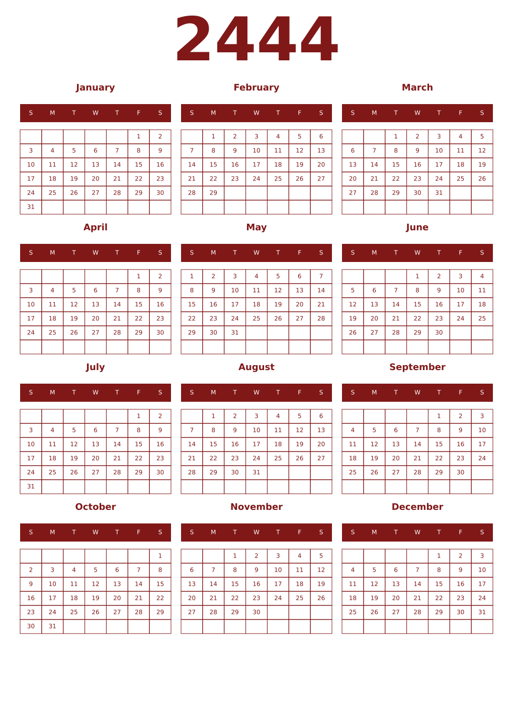 Printable 2444 Year Calendars falu