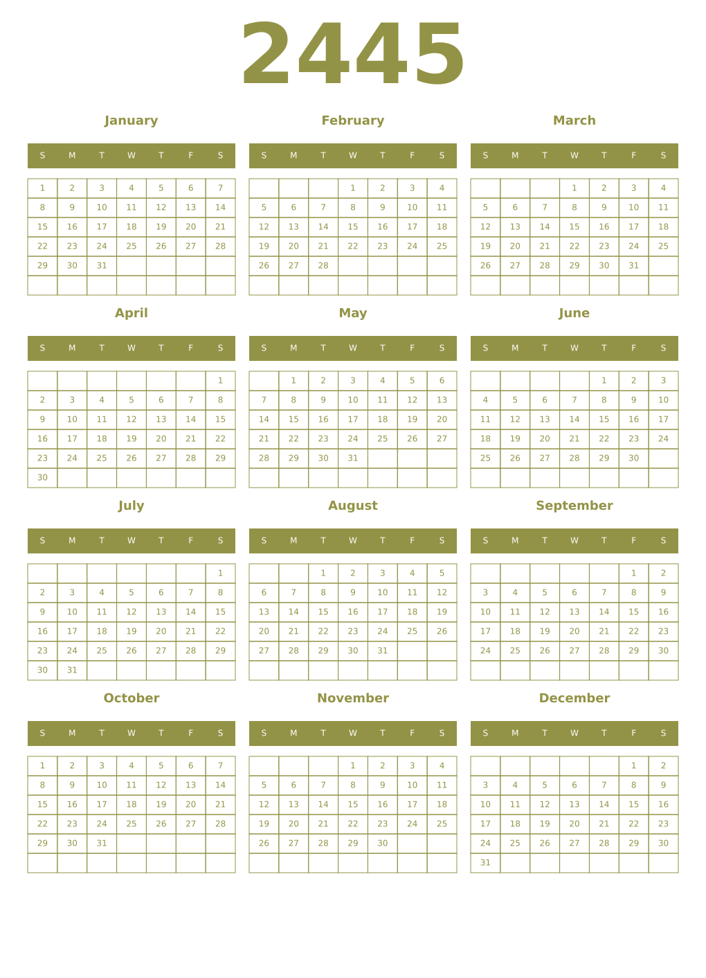 Printable 2445 Year Calendars eburnean