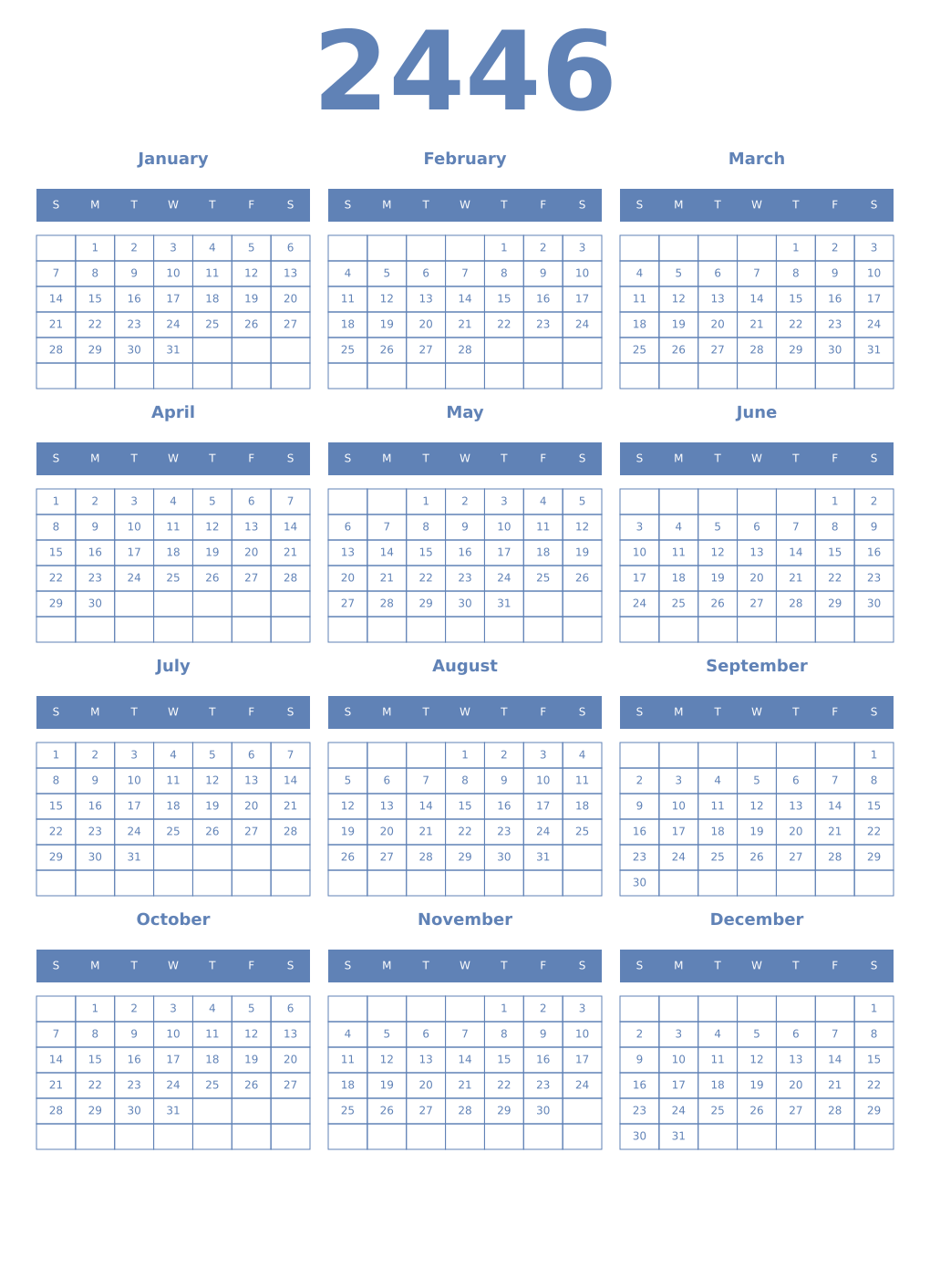 Printable 2446 Year Calendars glaucous
