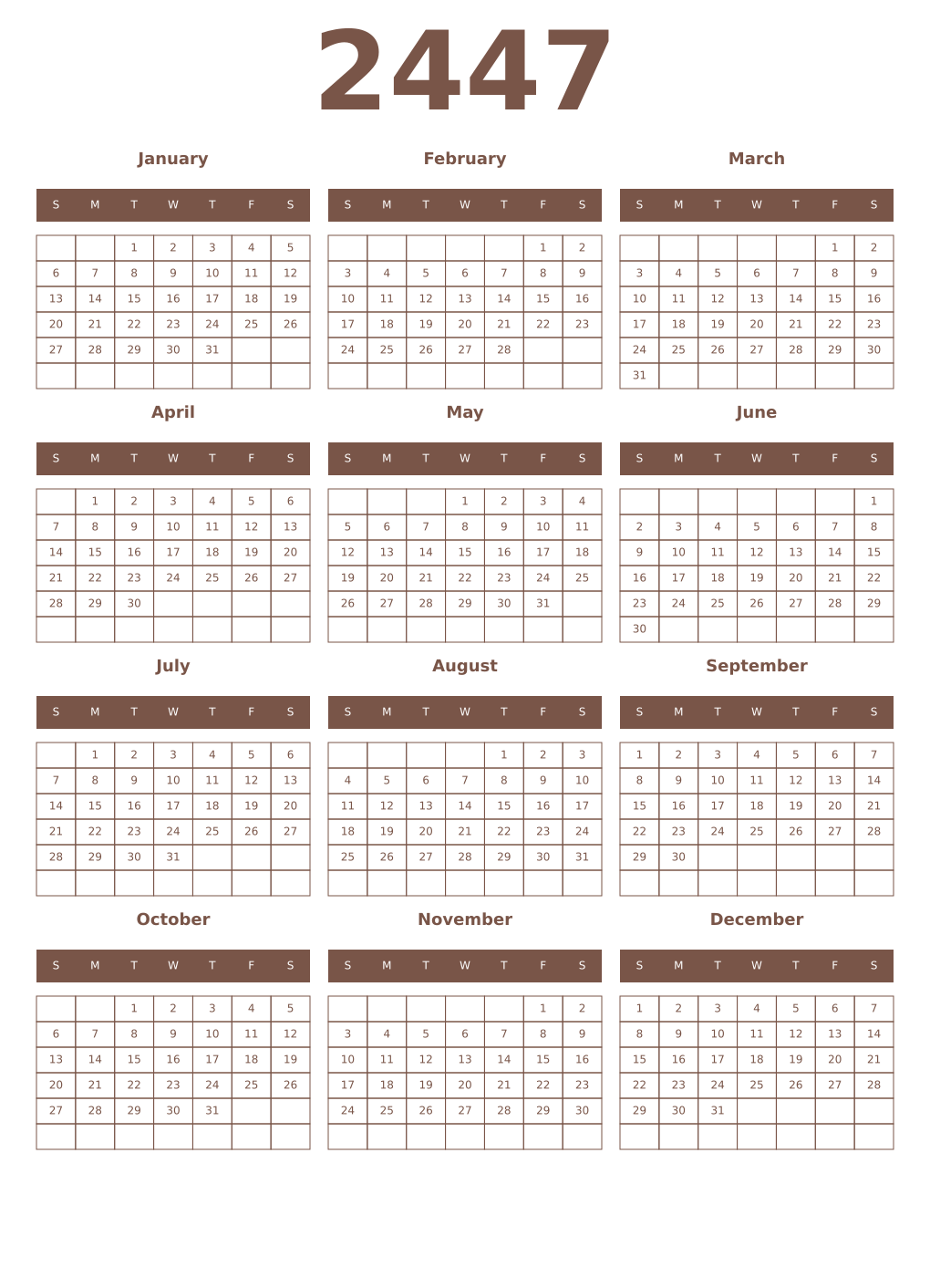 Printable 2447 Year Calendars coffe