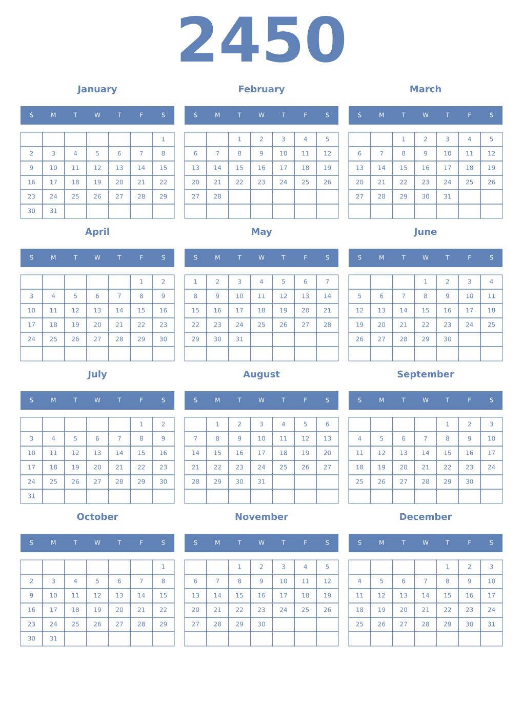 Printable 2450 Year Calendars glaucous
