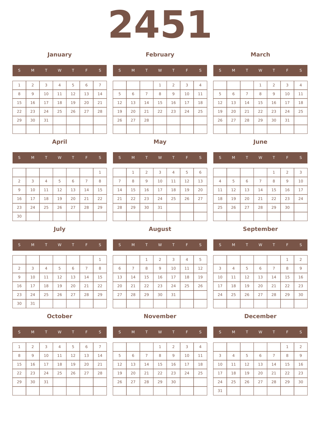 Printable 2451 Year Calendars coffe