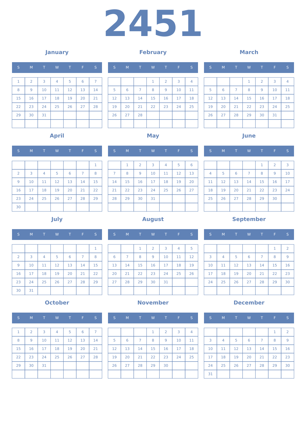 Printable 2451 Year Calendars glaucous