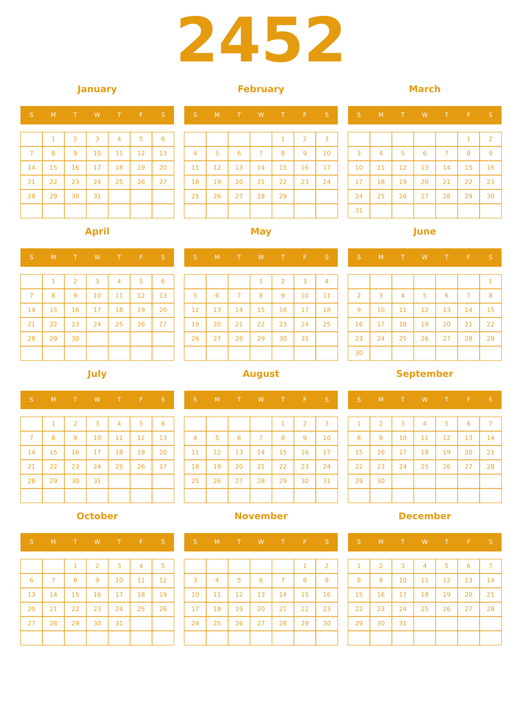 Printable 2452 Year Calendars gamboge