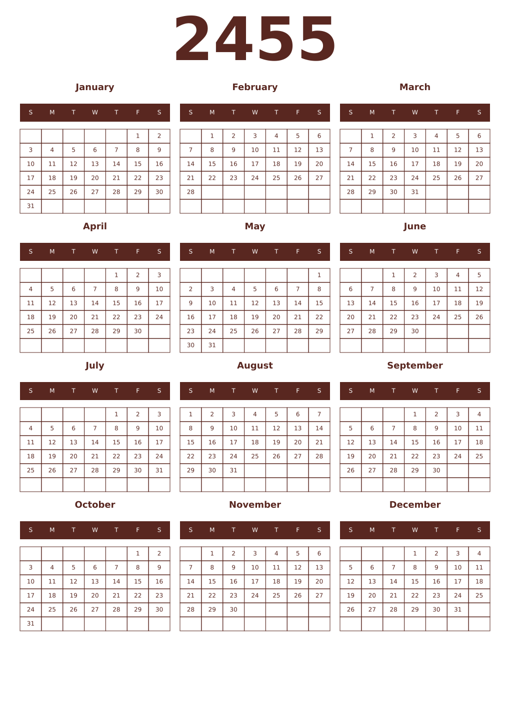 Printable 2455 Year Calendars mortuum