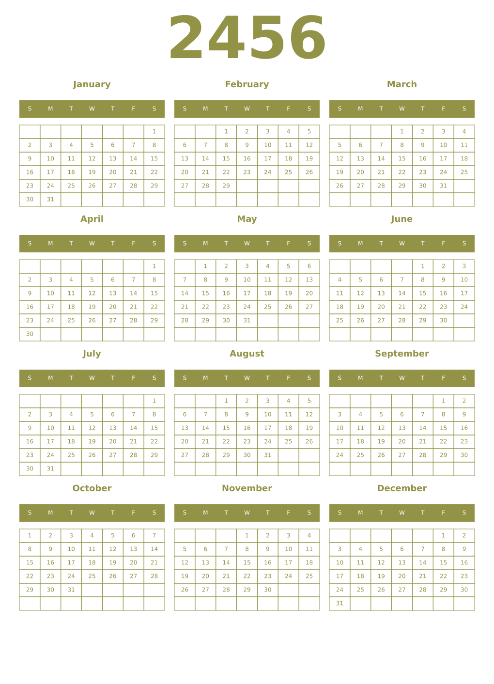 Printable 2456 Year Calendars eburnean