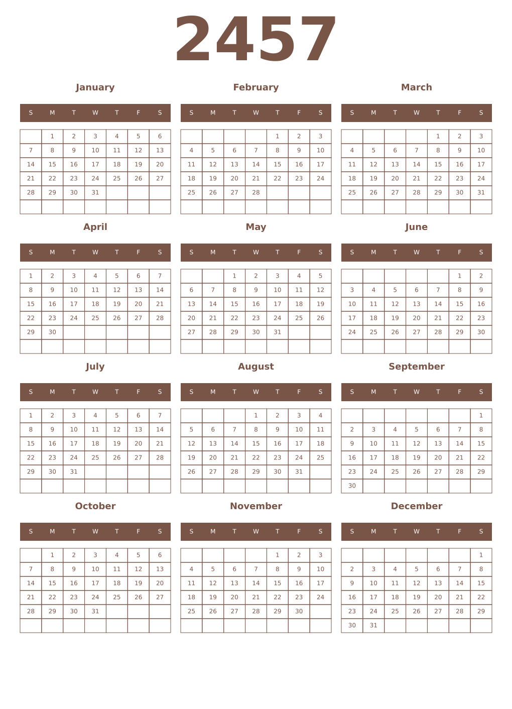Printable 2457 Year Calendars coffe