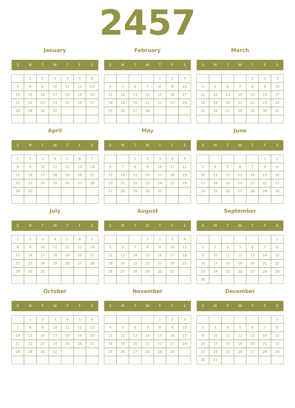 Printable 2457 Year Calendars eburnean