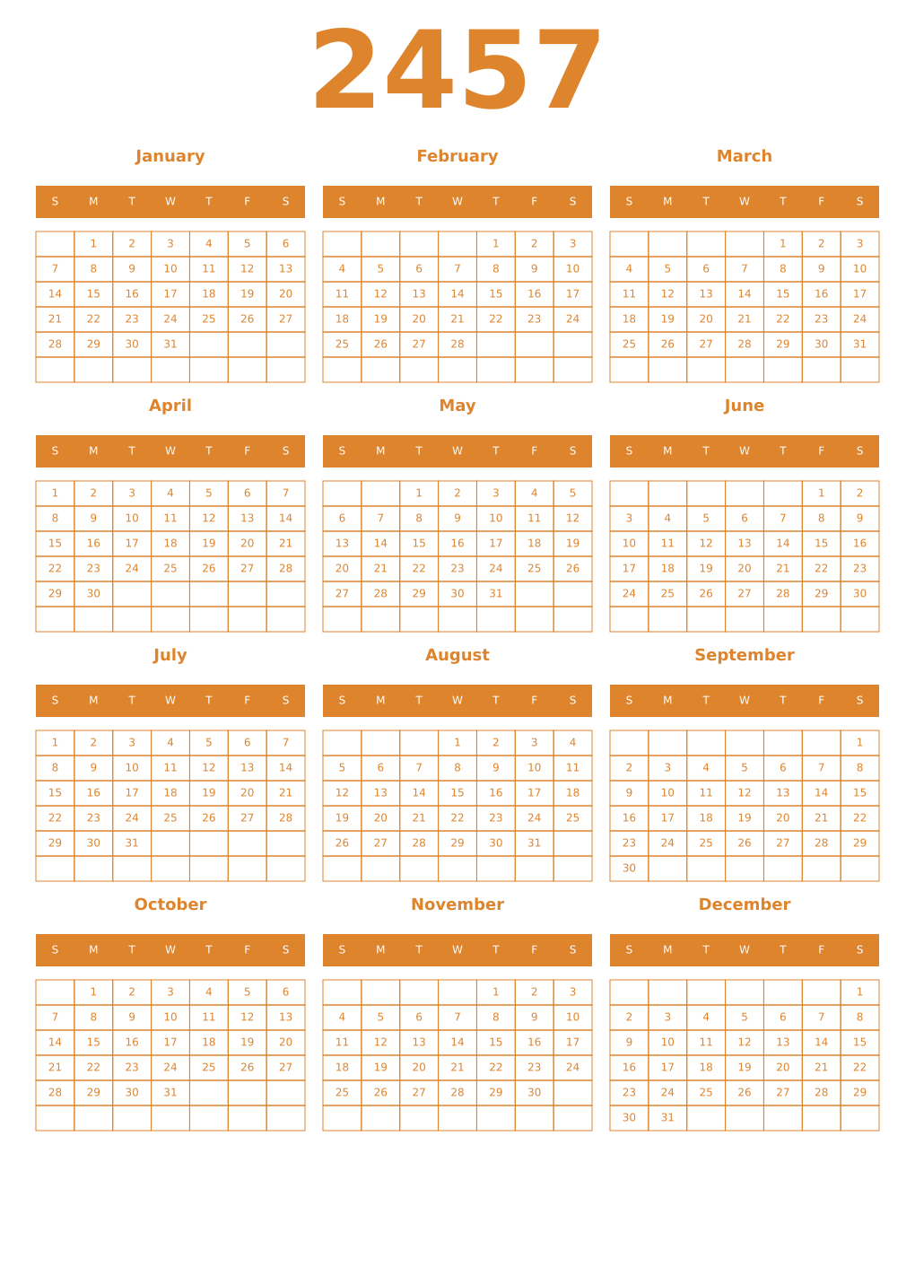 Printable 2457 Year Calendars orange