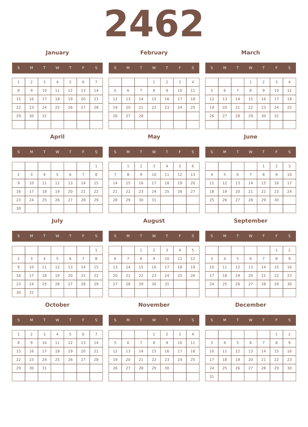 Printable 2462 Year Calendars coffe