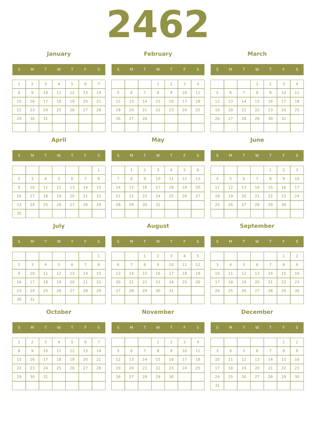 Printable 2462 Year Calendars eburnean