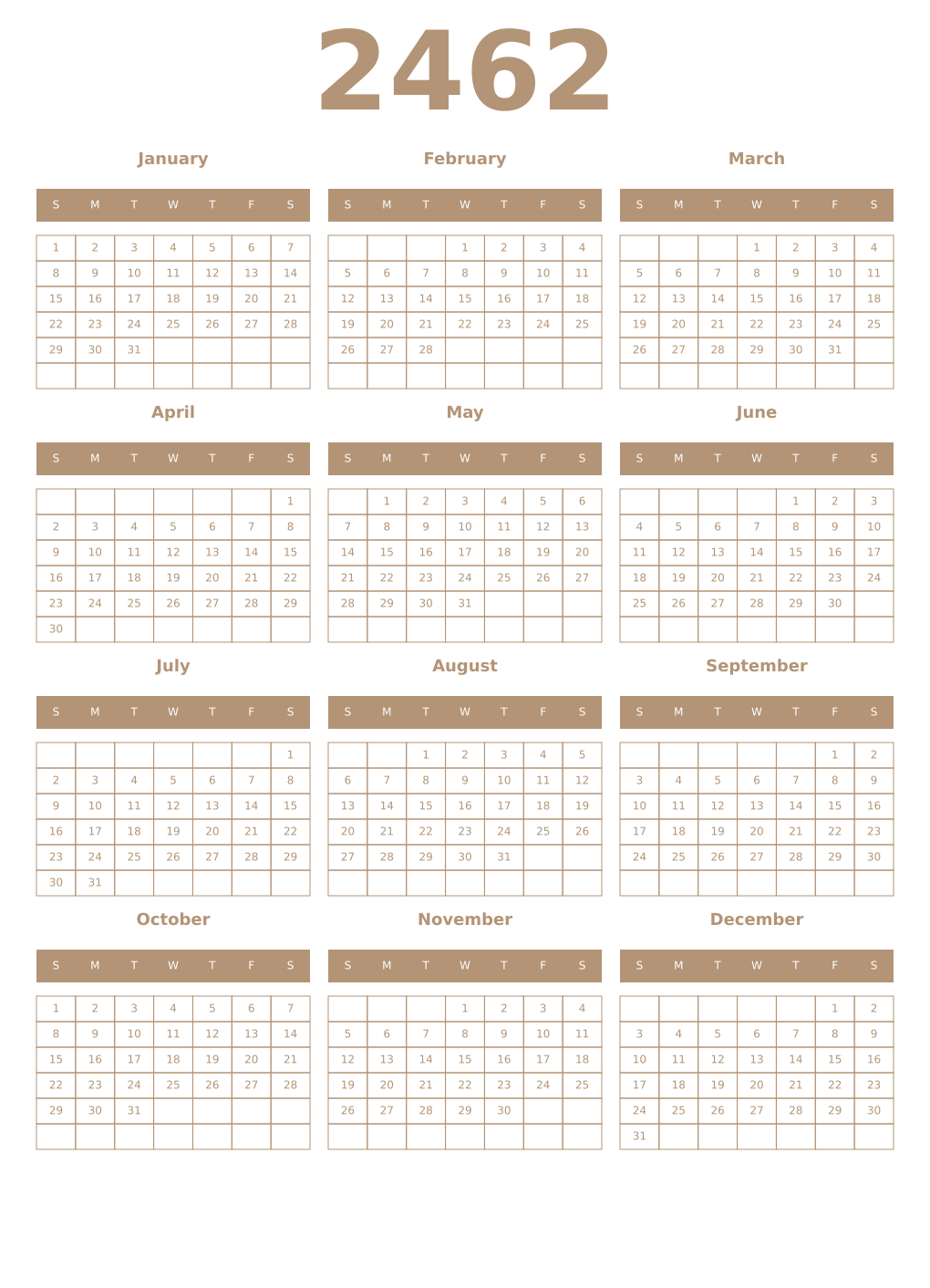 Printable 2462 Year Calendars isabelline
