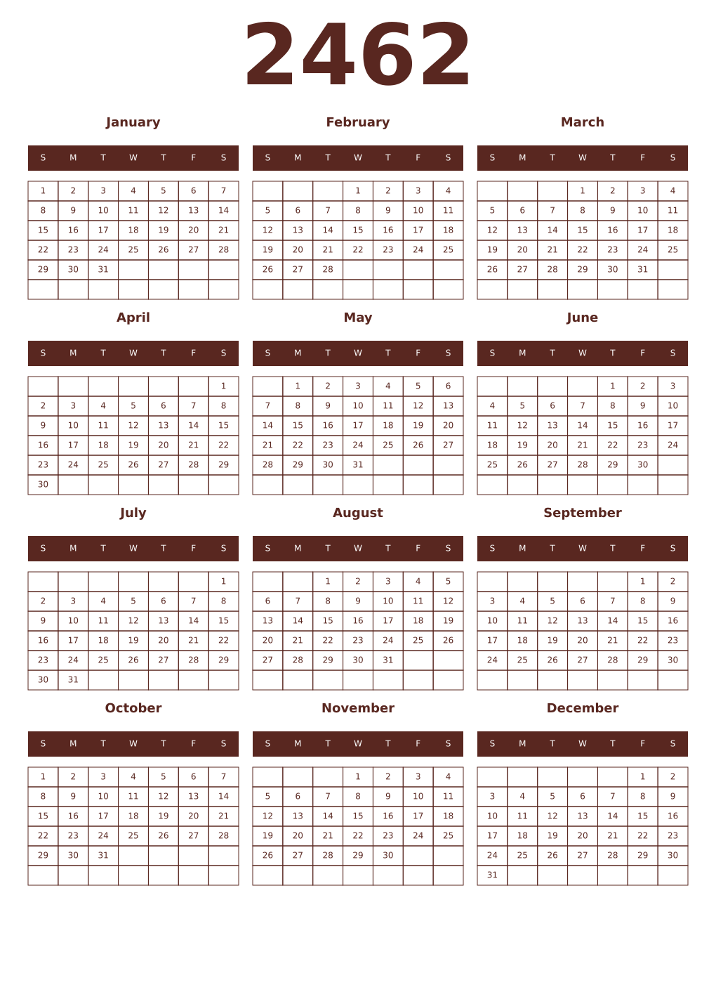 Printable 2462 Year Calendars mortuum