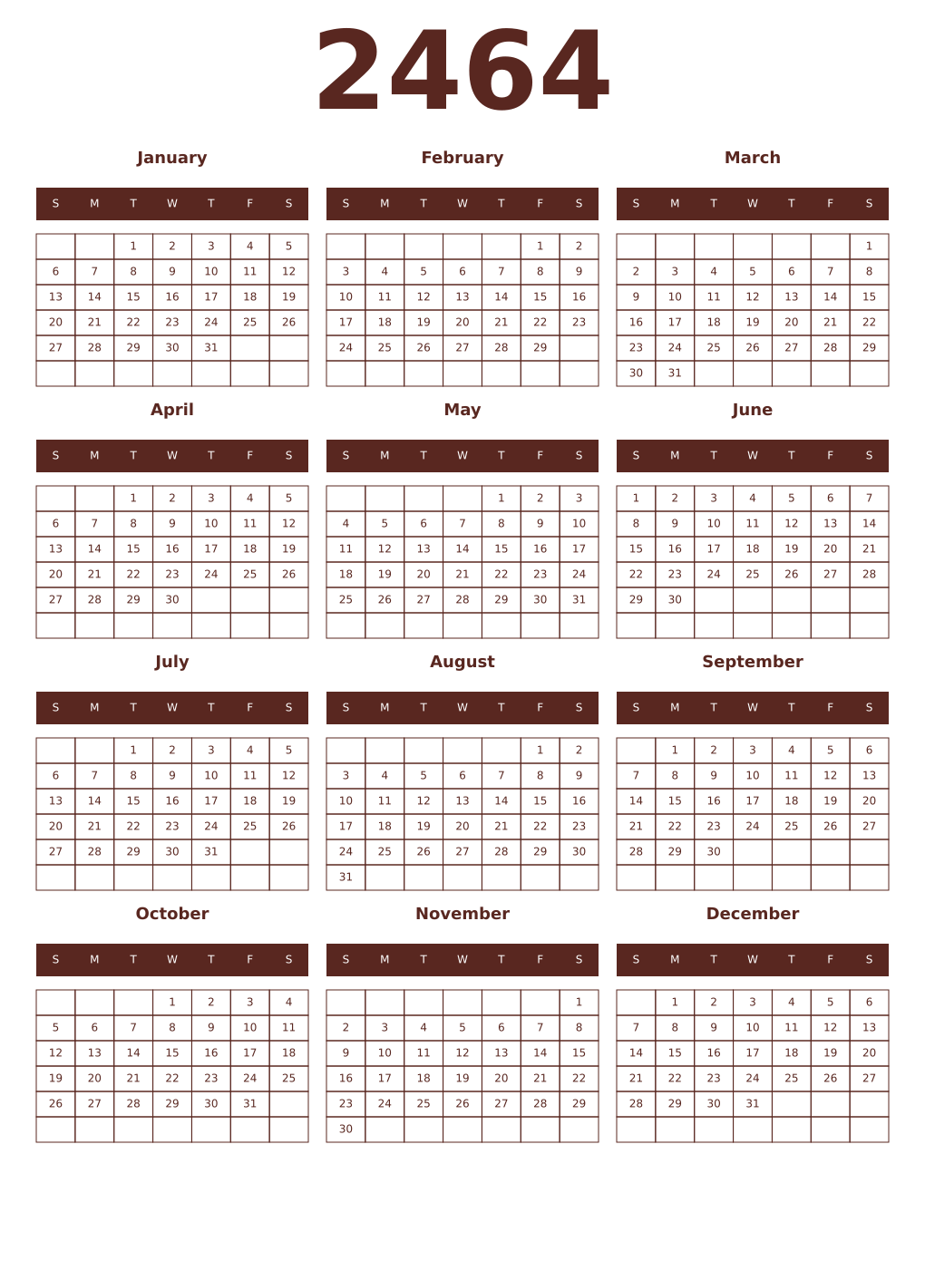 Printable 2464 Year Calendars mortuum