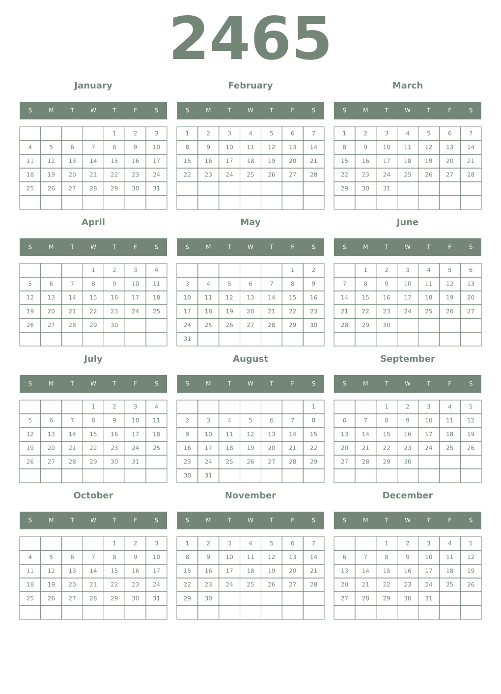 Printable 2465 Year Calendars xanadu