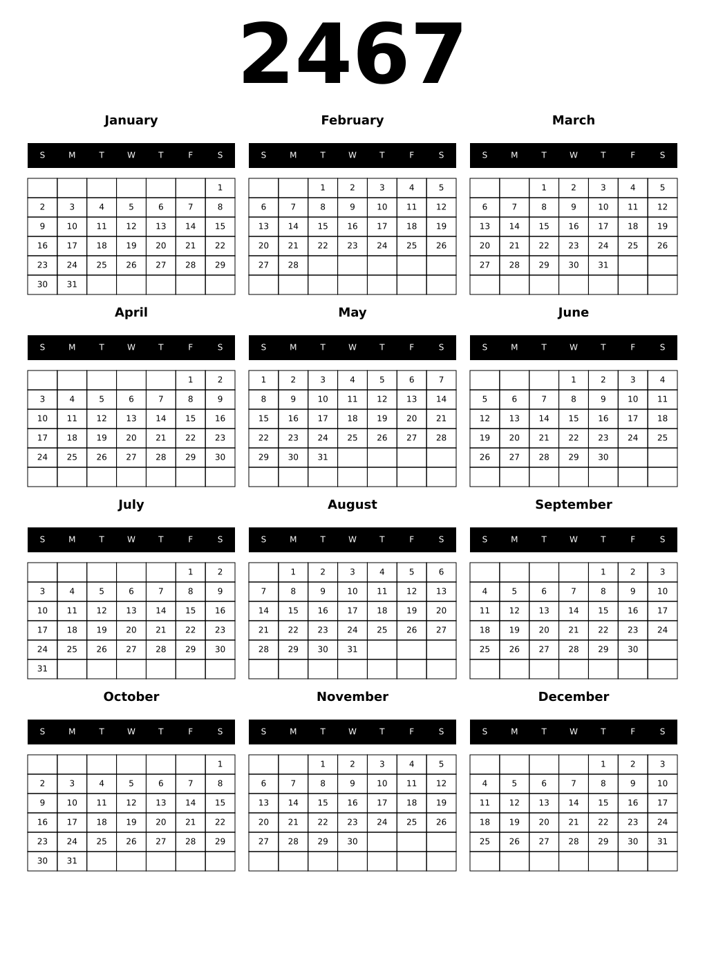 Printable 2467 Calendars