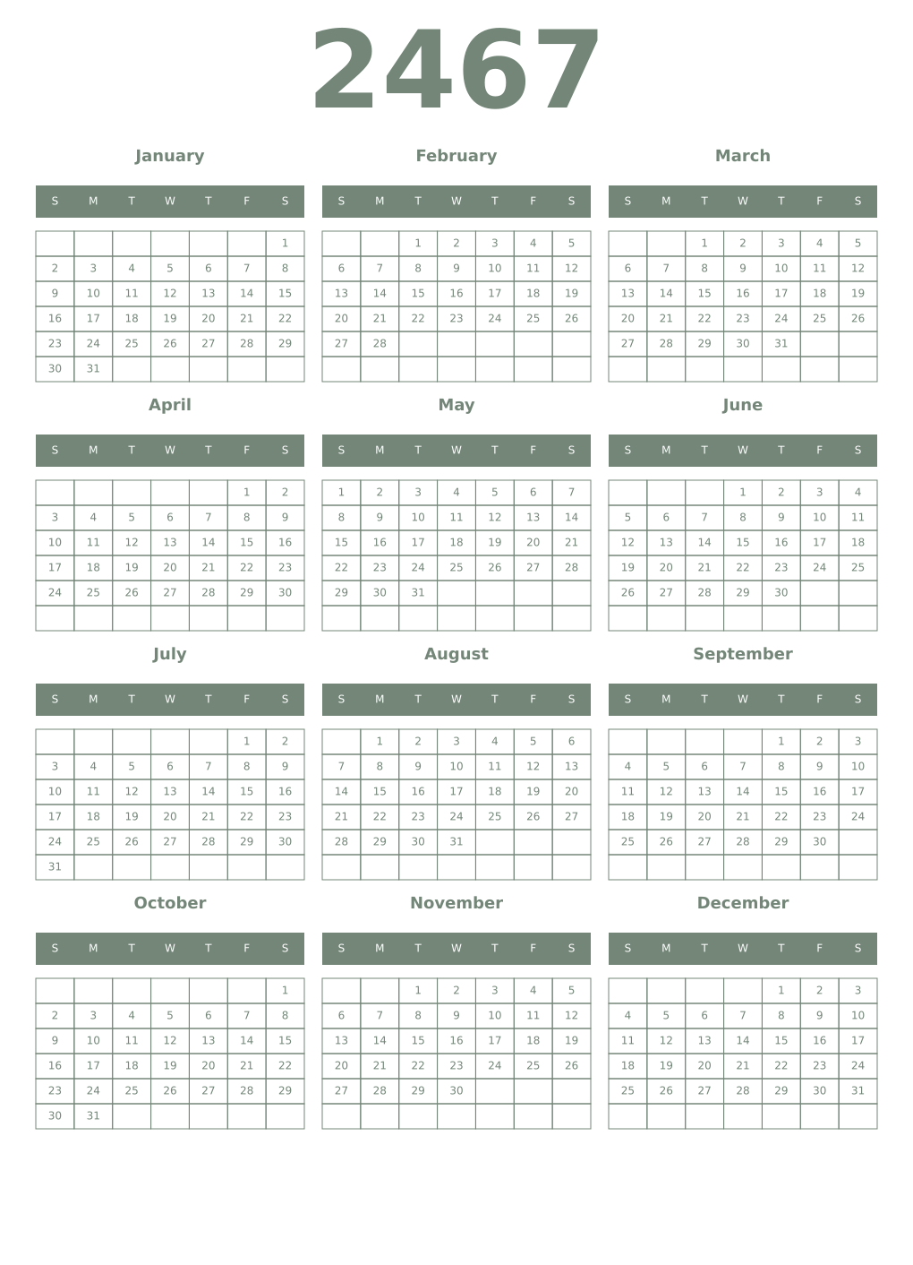 Printable 2467 Year Calendars xanadu
