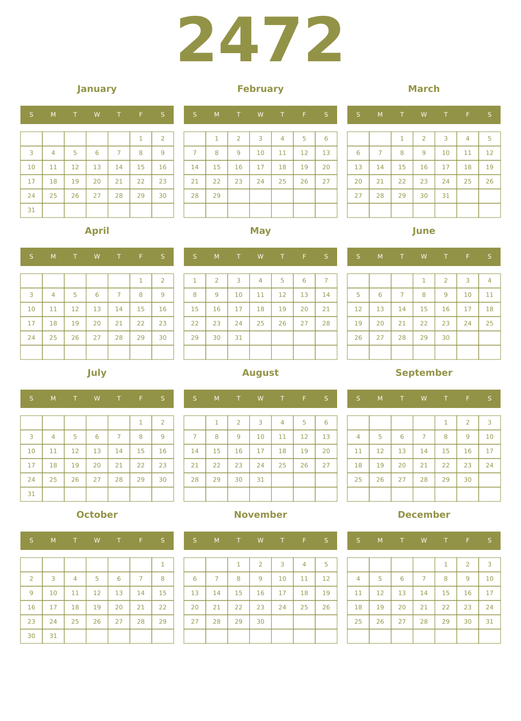 Printable 2472 Year Calendars eburnean