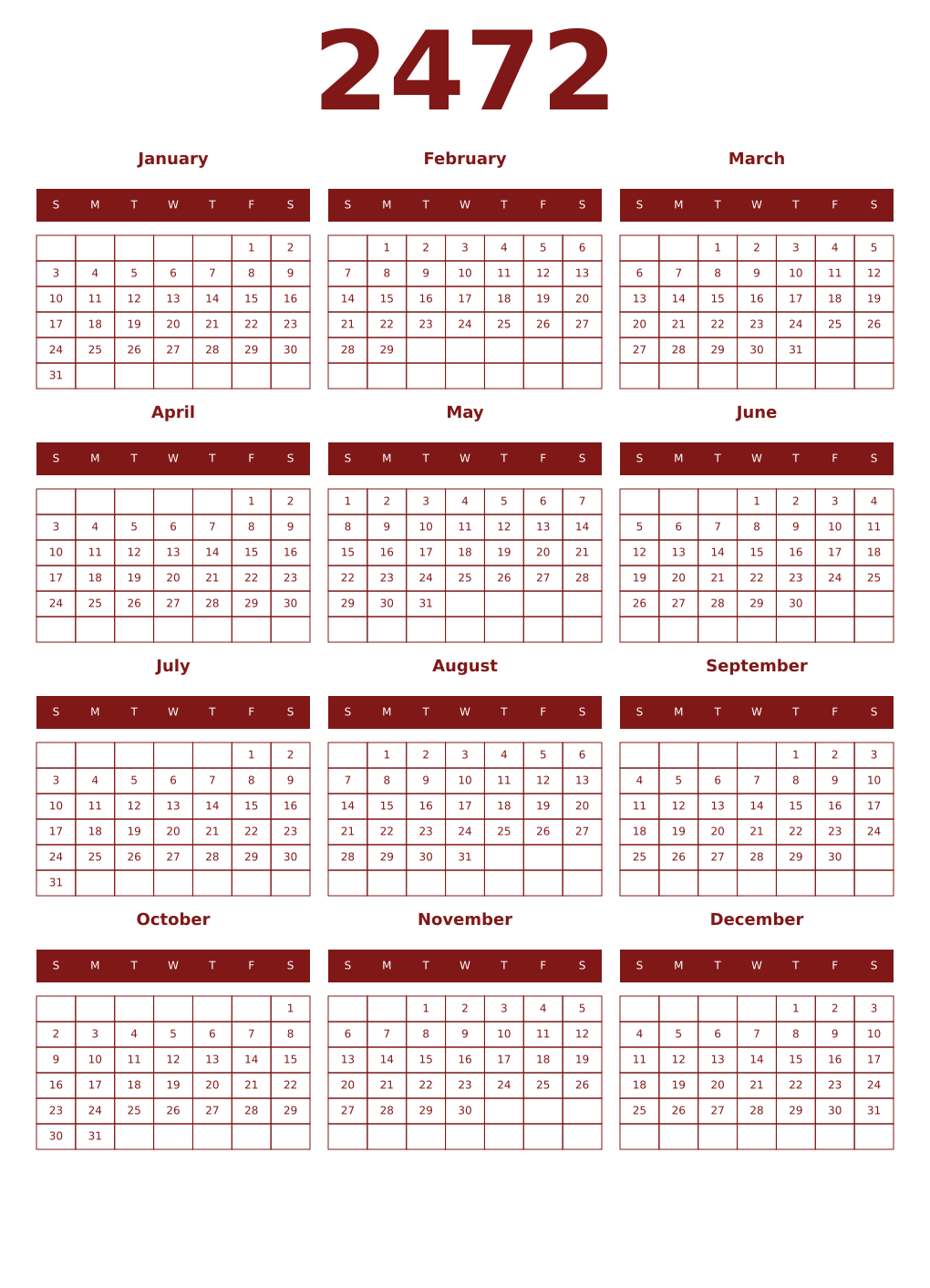 Printable 2472 Year Calendars falu