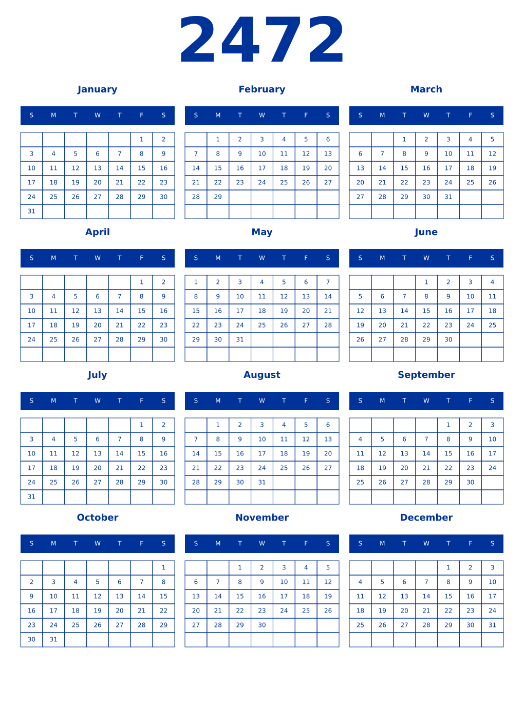 Printable 2472 Year Calendars smalt