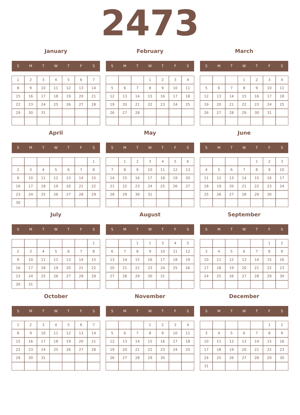 Printable 2473 Year Calendars coffe