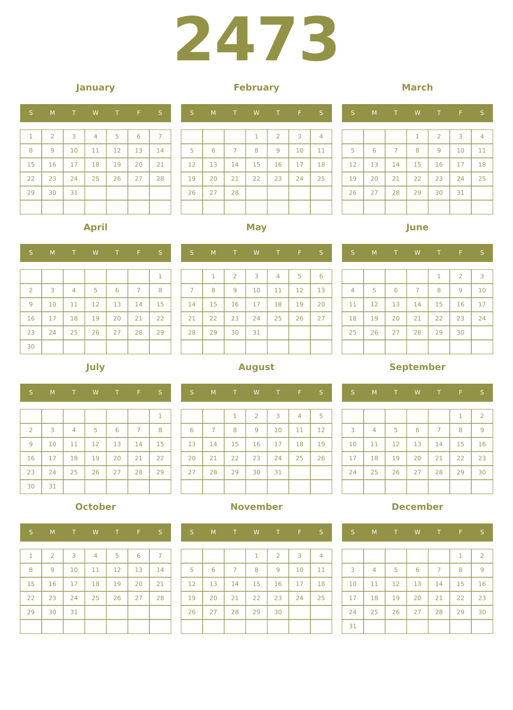 Printable 2473 Year Calendars eburnean