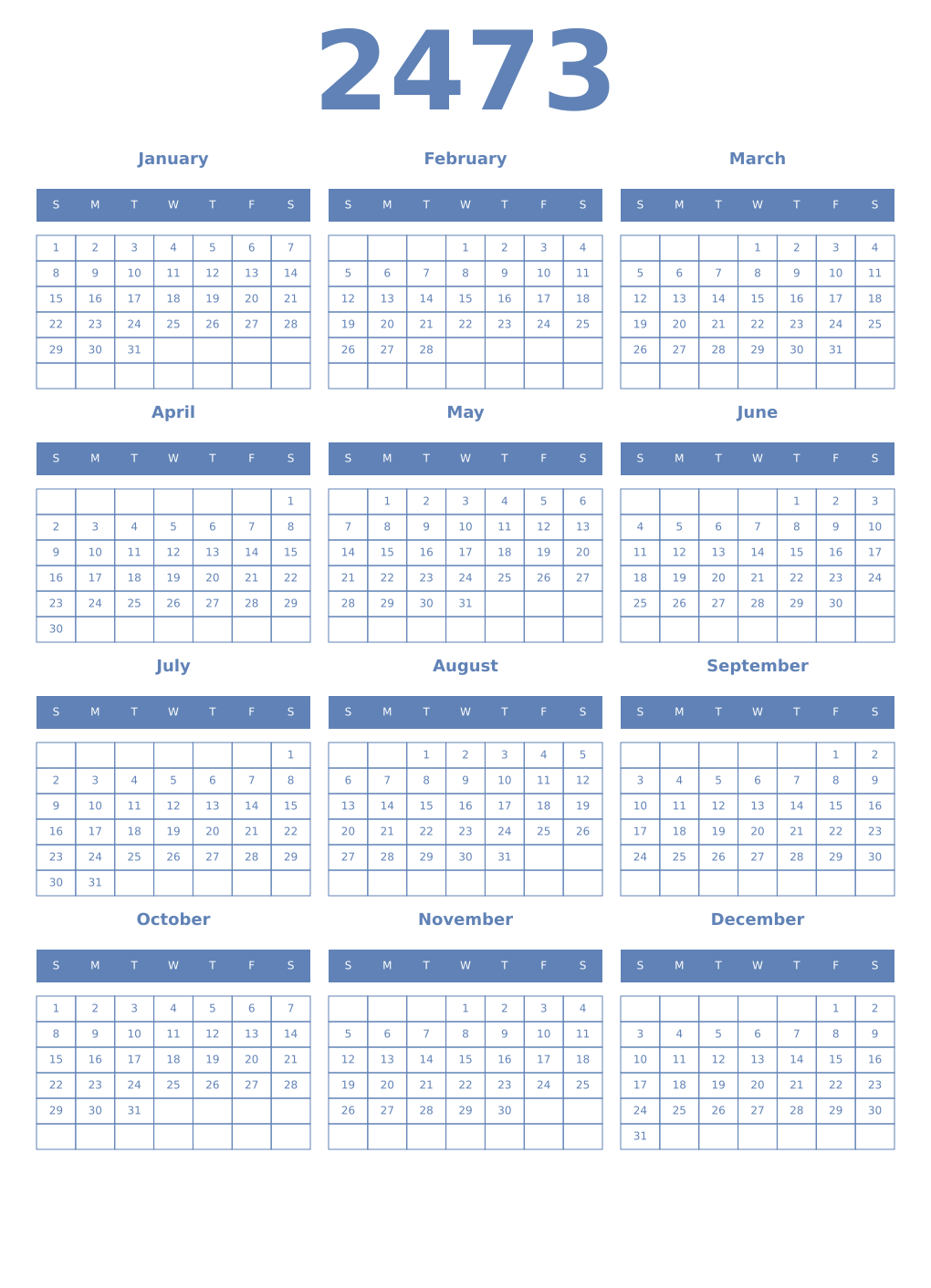 Printable 2473 Year Calendars glaucous