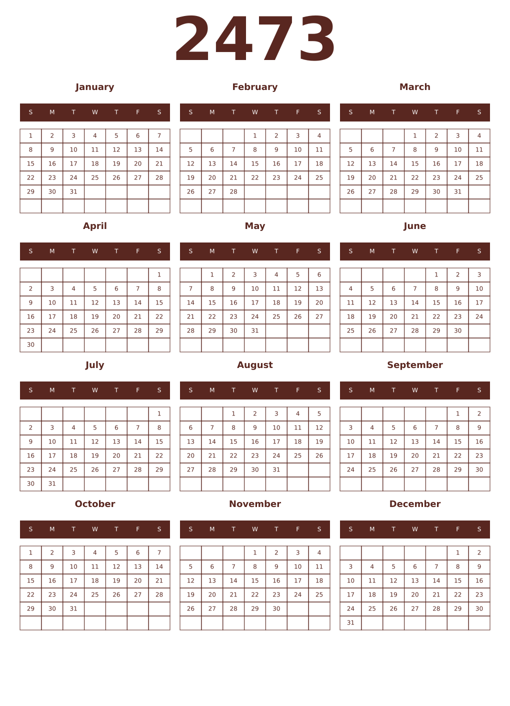 Printable 2473 Year Calendars mortuum