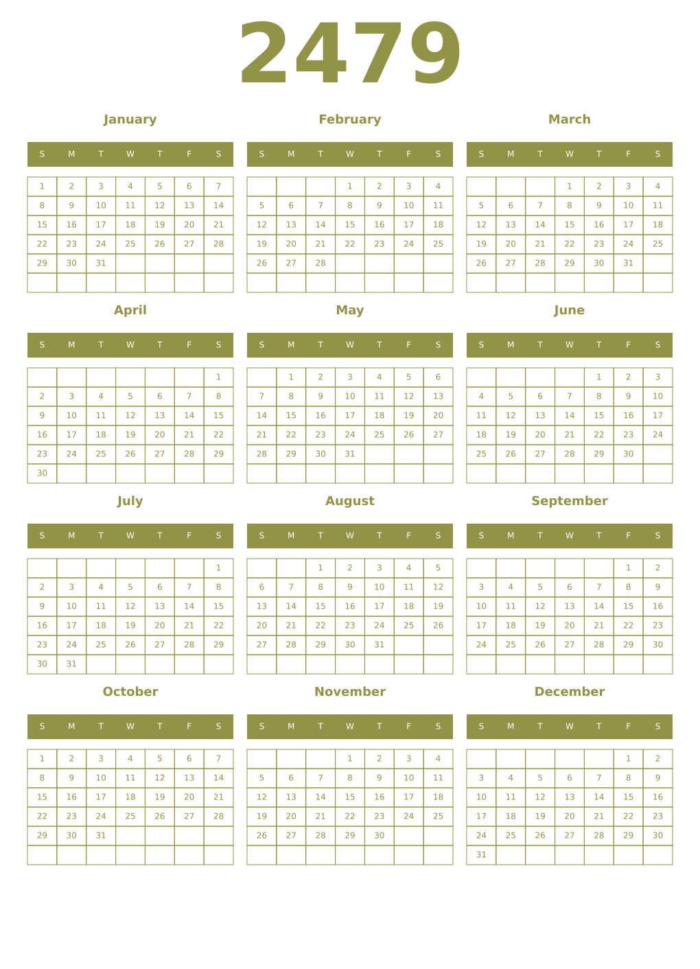 Printable 2479 Year Calendars eburnean