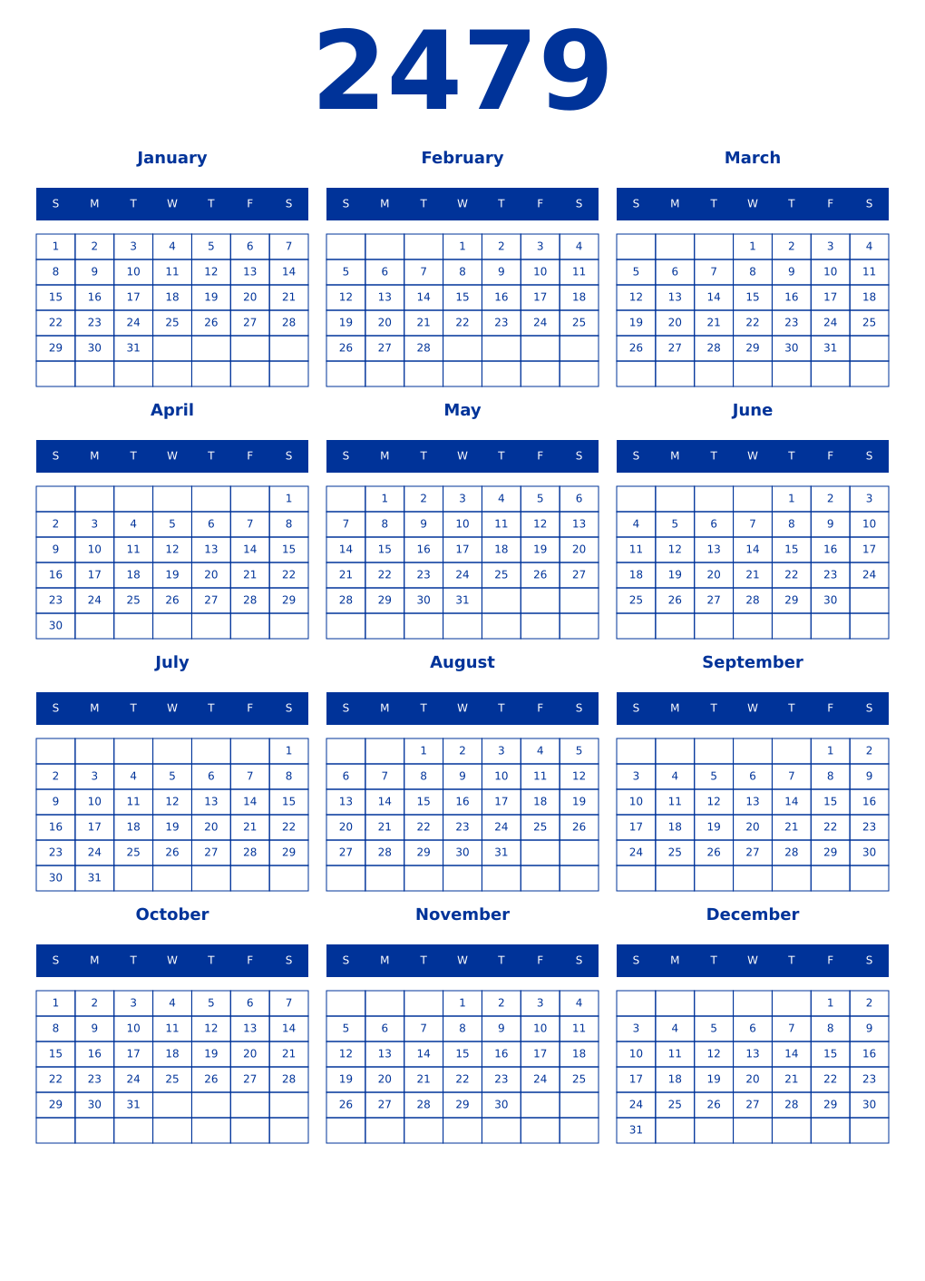 Printable 2479 Year Calendars smalt