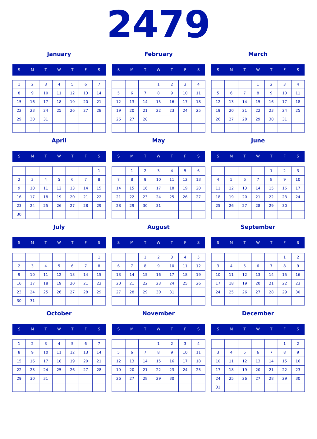 Printable 2479 Year Calendars zaffre