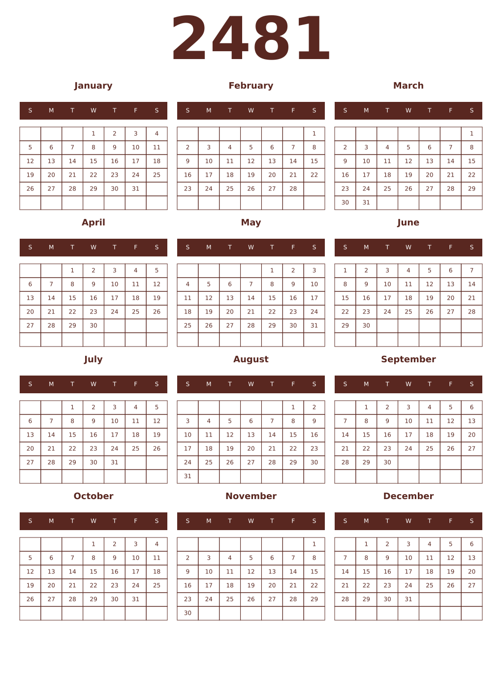 Printable 2481 Year Calendars mortuum