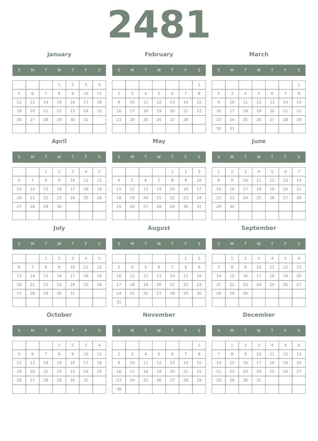 Printable 2481 Year Calendars xanadu