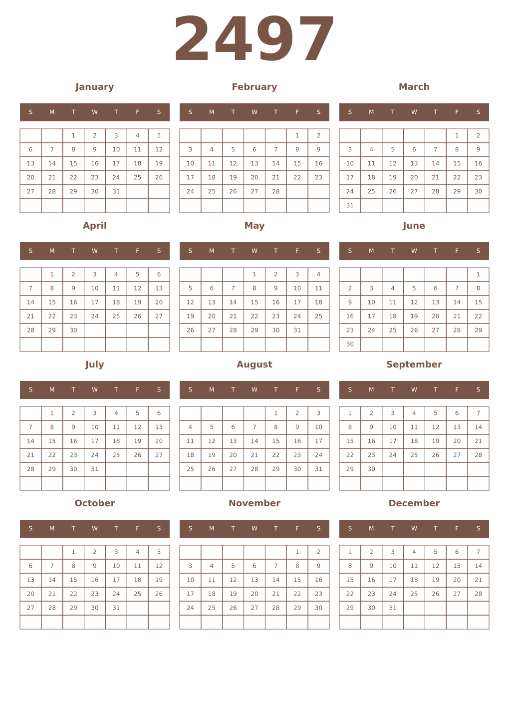 Printable 2497 Year Calendars coffe