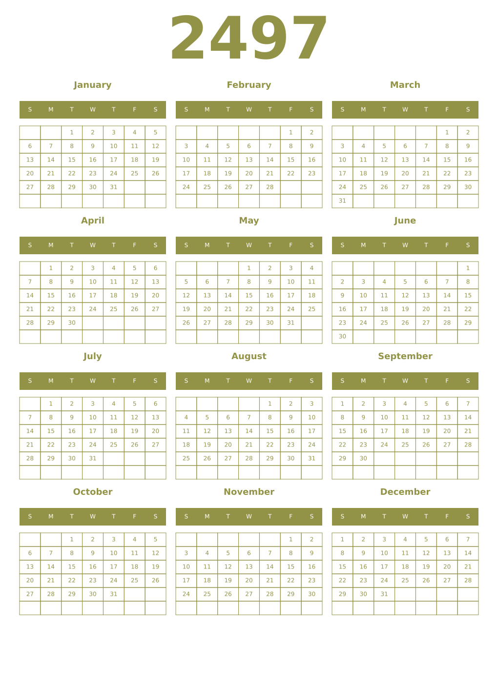 Printable 2497 Year Calendars eburnean