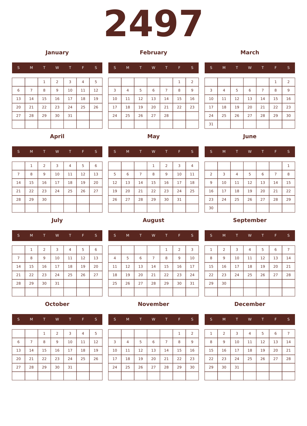 Printable 2497 Year Calendars mortuum