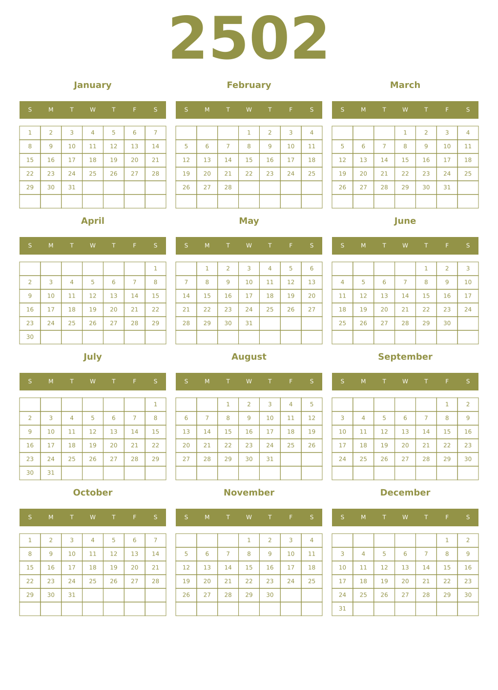 Printable 2502 Year Calendars eburnean
