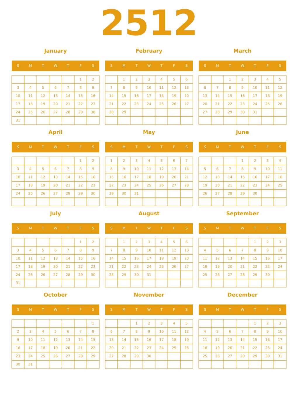 Printable 2512 Year Calendars gamboge