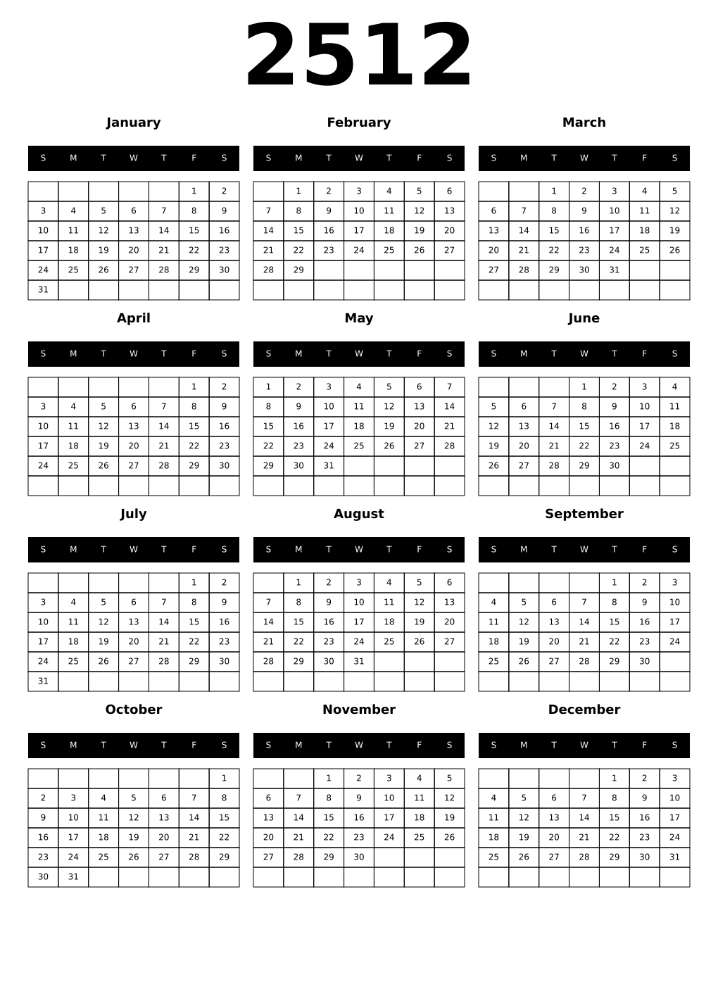 Printable 2512 Calendars