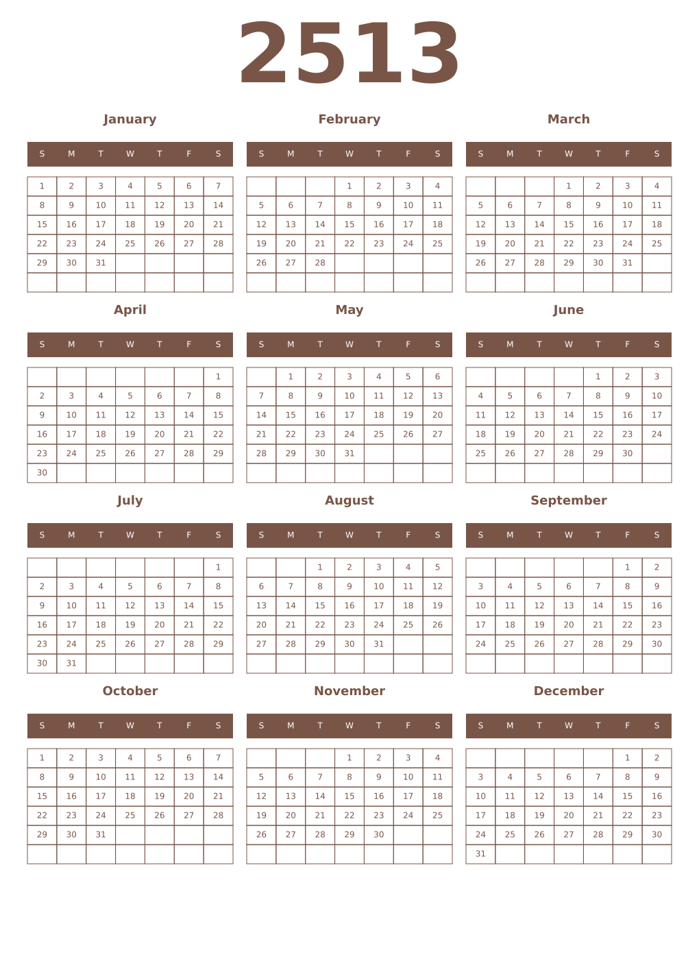 Printable 2513 Year Calendars coffe
