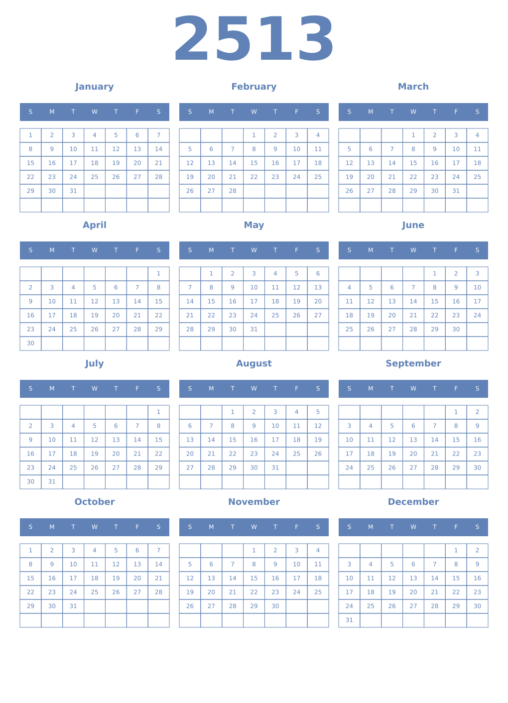 Printable 2513 Year Calendars glaucous