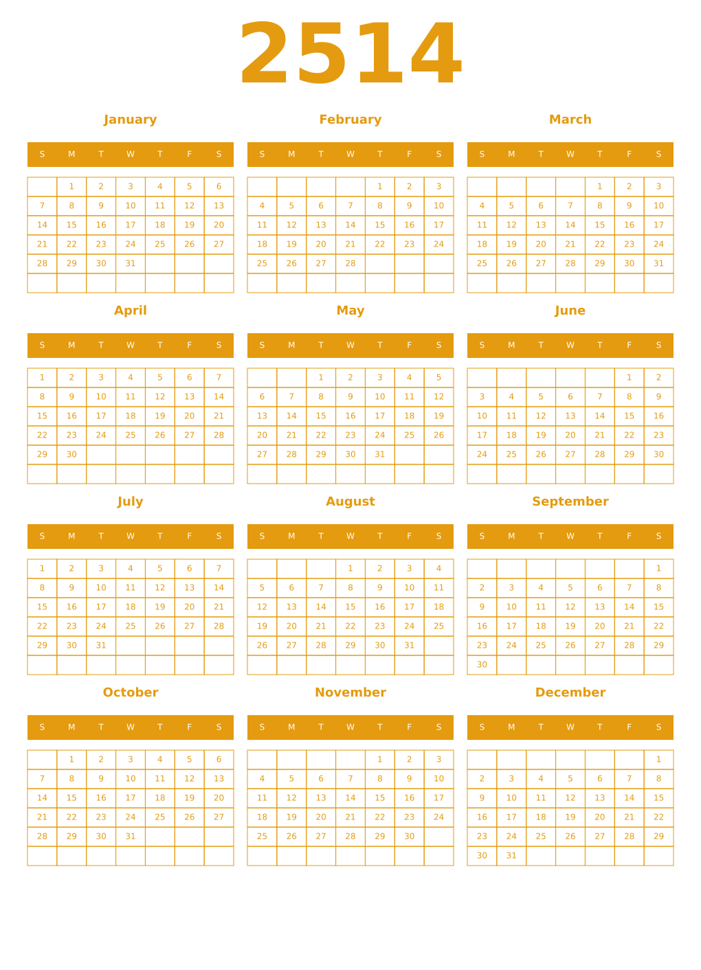 Printable 2514 Year Calendars gamboge