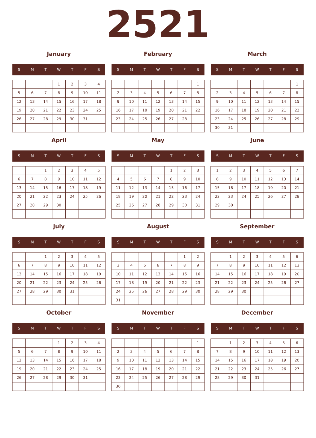 Printable 2521 Year Calendars mortuum