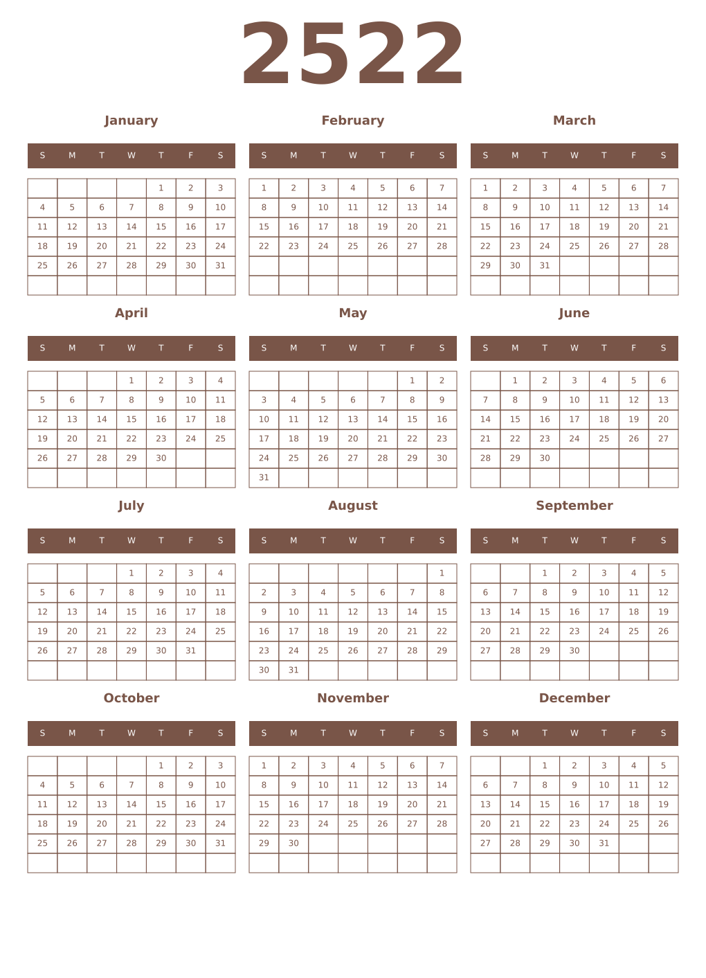 Printable 2522 Year Calendars coffe