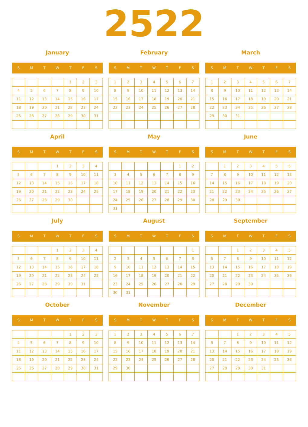 Printable 2522 Year Calendars gamboge