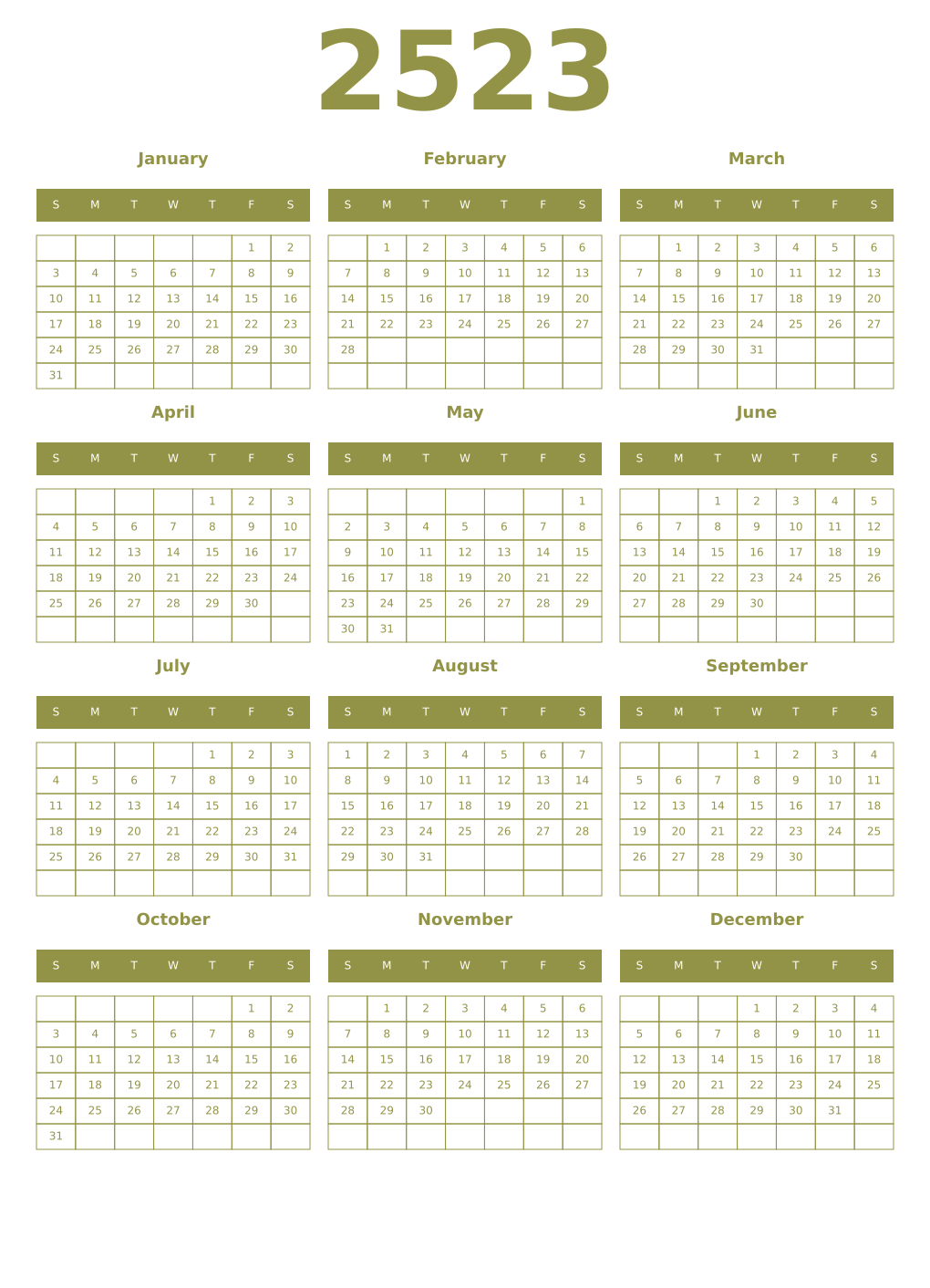 Printable 2523 Year Calendars eburnean